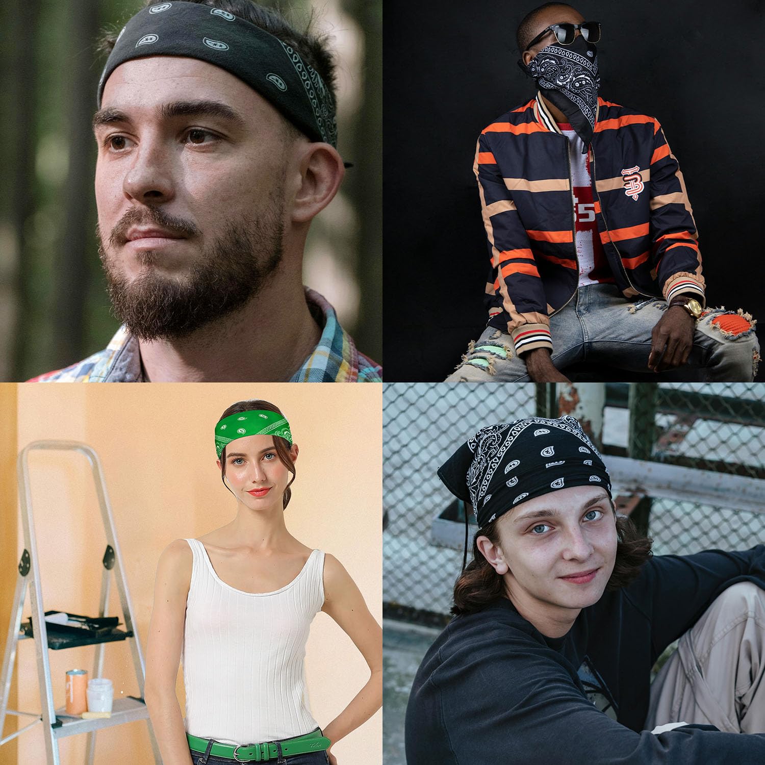 Falari Paquete de 12 bandanas multiusos de algodón novedoso de cachemira para vaqueros, hombres y mujeres, 22 x 22 pulgadas
