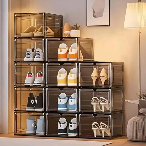 Miniatura 3 de Organizador de almacenamiento de zapatos mejorado, paquete de 6 cajas de zapatos apilables de plástico transparente con puerta magnética para