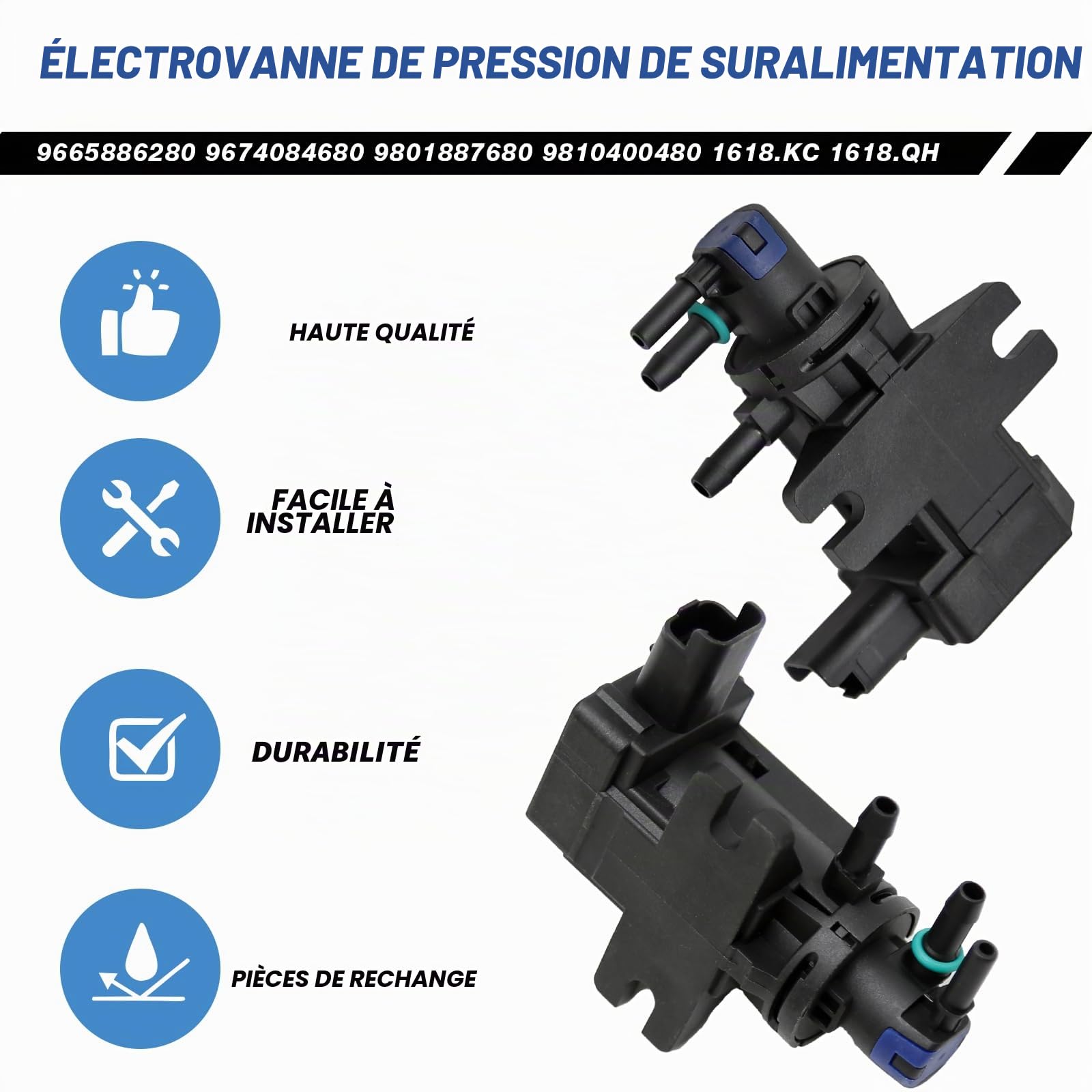 Électrovanne à solénoïde turbo adaptée pour Citroën C3 DS3 Peugeot 3008 208 2008 9665886280 9674084680 9801887680 9810400480 1618.KC 1618.QH