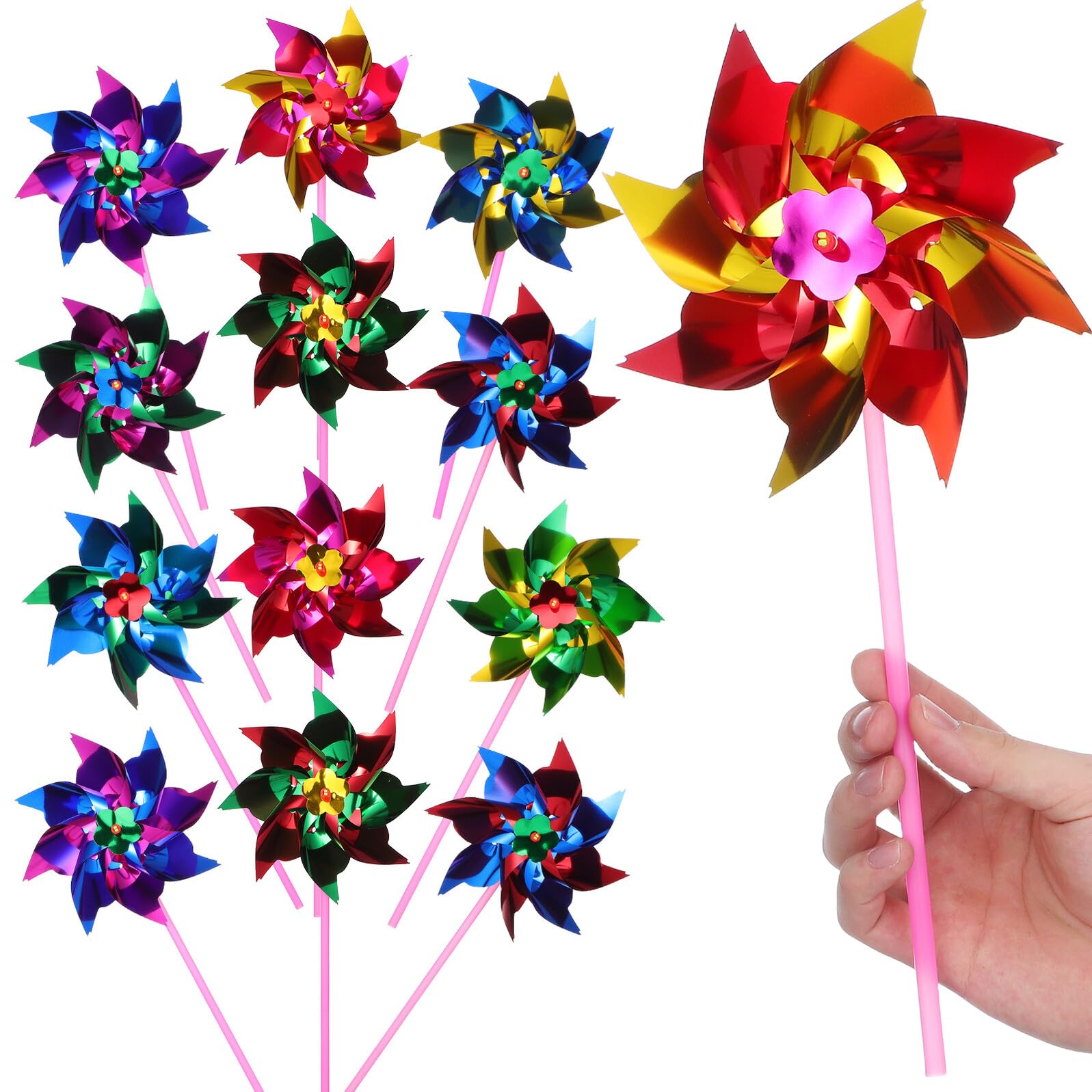 100 Pezzi Girandole a Vento di Plastica Colorate, Giocattoli Mulino a Vento per Bambini, Facili da Assemblare, Decorazioni per Giardino e Giochi All’aperto