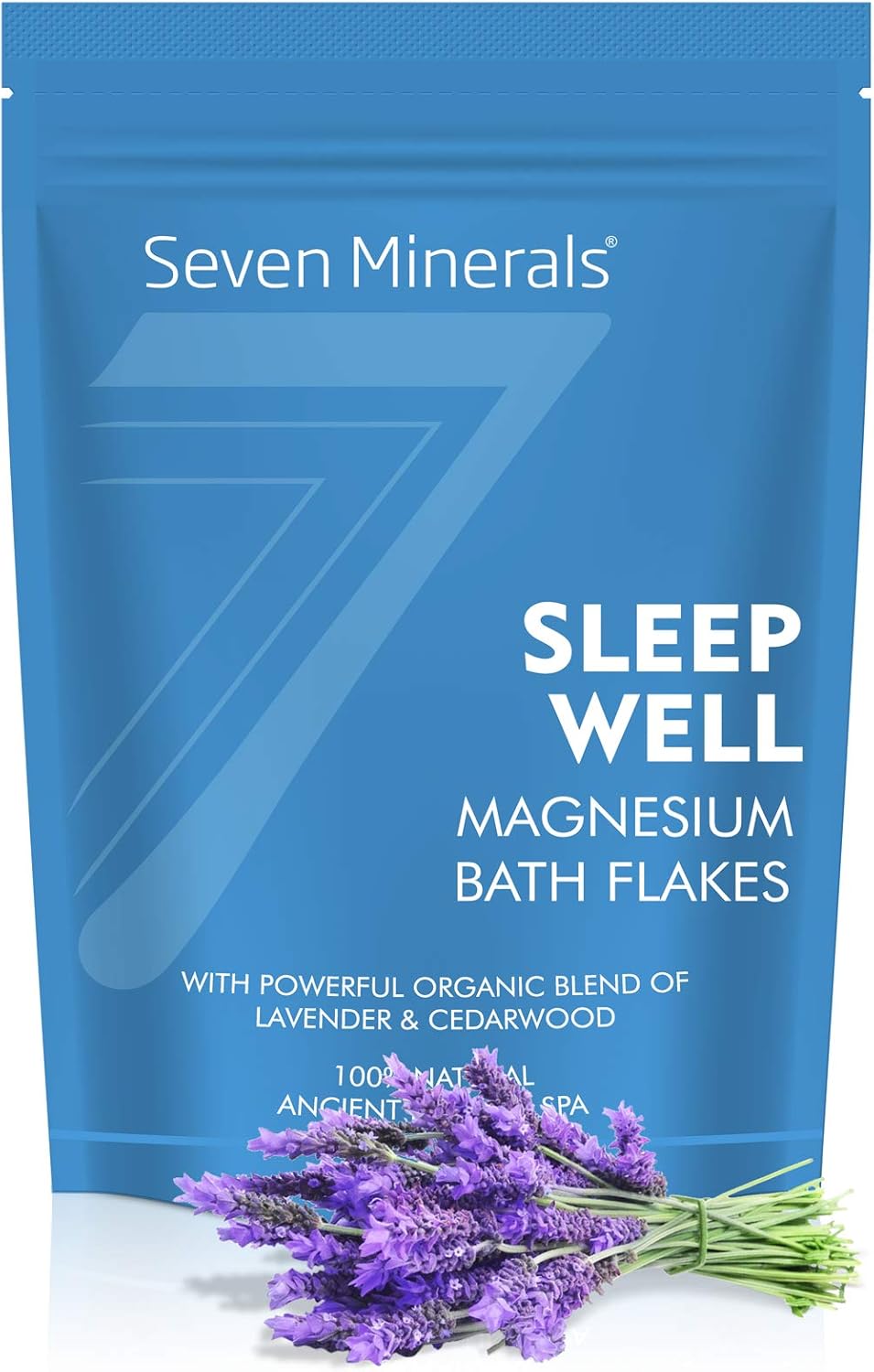 Seven Minerals SleepWell Magnesium Chloride Flakes 3lb – Absorbs Better Than Epsom Salt – Unique & Natural Full Bath Soak Formula for Healthy Relaxation – with Cedarwood & Lavender