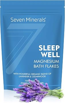 Seven Minerals SleepWell Magnesium Chloride Flakes 3lb Absorbs Better Than Epsom Salt - Unique & Natural Full Bath Soak Formula for Healthy Relaxation - with Cedarwood & Lavender