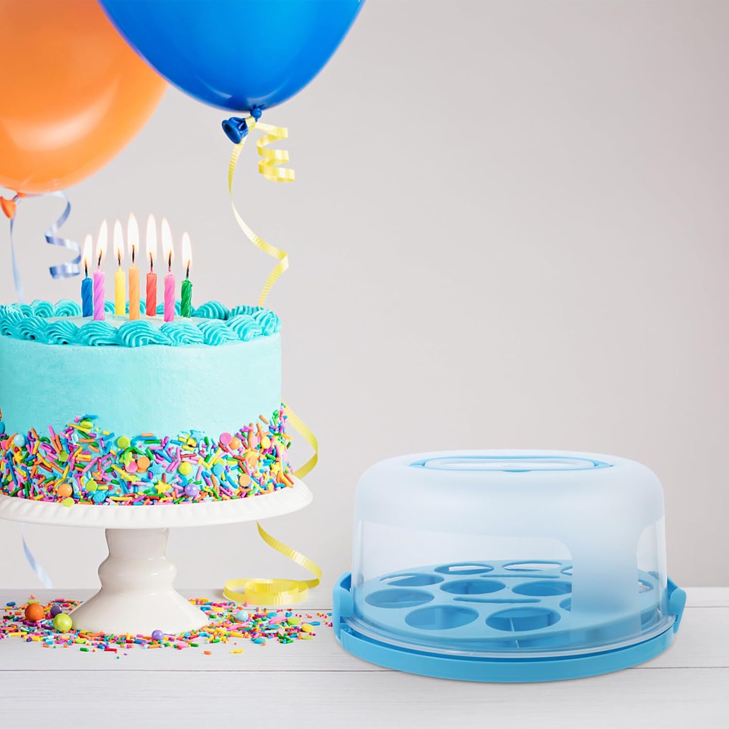 10-inch Thickened Portable Cake Carrier with Latch, Blue Pp Cake Storage Case with Tray, Muffin Organizer for Baking and Party Use