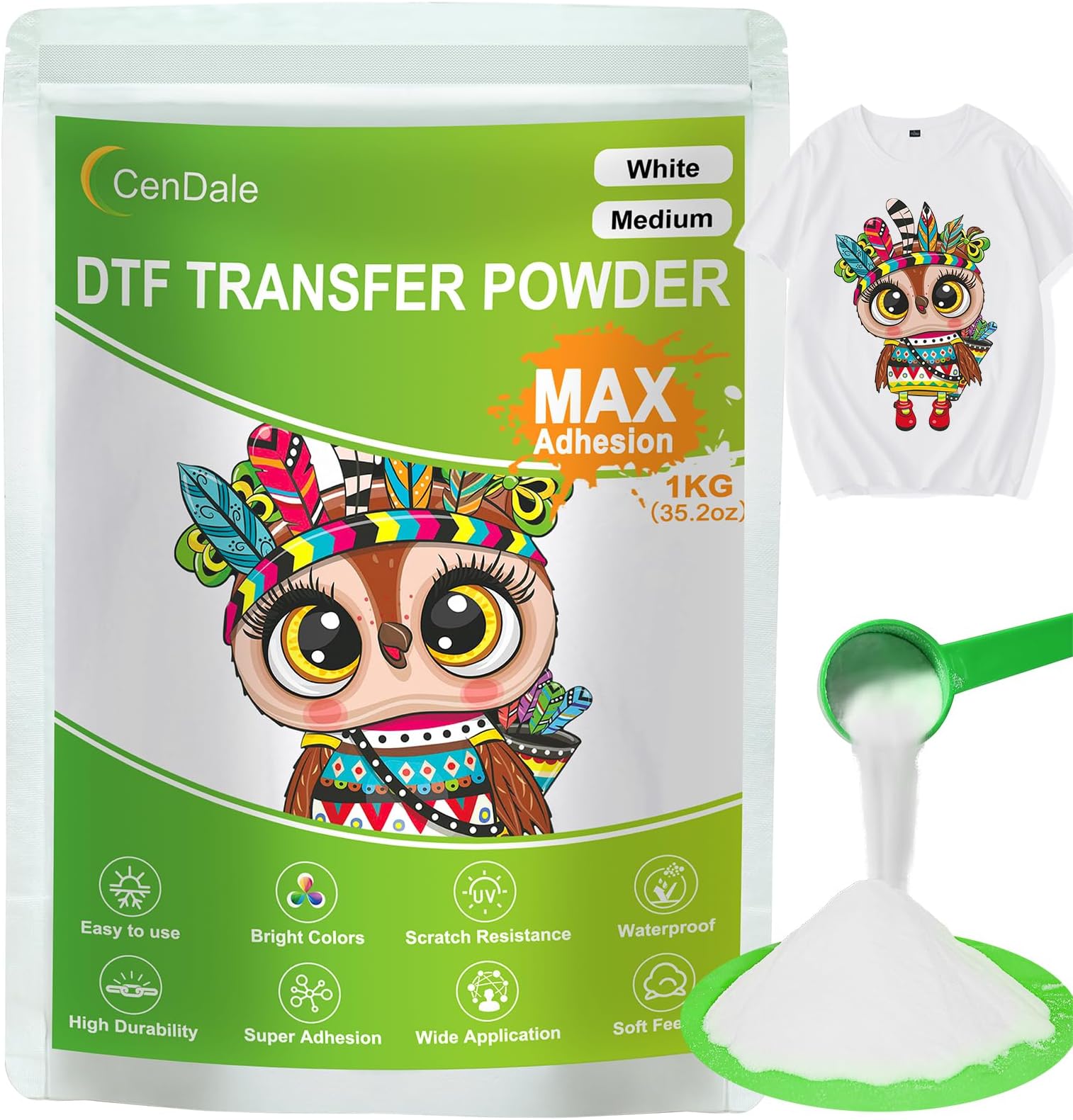 1000G White DTF Transfer Powder: Hot Melt Adhesive Digital DTF Transfer Powder for Sublimation, Ideal for All Fabrics Including Jeans and Cotton T-Shirts, Compatible with DTF and DTG Printers