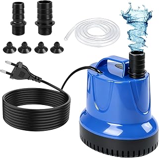 Aquarium Pumpe 45W 2800L/H Wasserpumpe Tauchpumpe Flachsaugend mit Schlauch, Ultra Leise Springbrunnenpumpe Kleine Teichpumpe Aquariumpumpe, Aquarium Luftpumpe für Aquarium Teich Garten