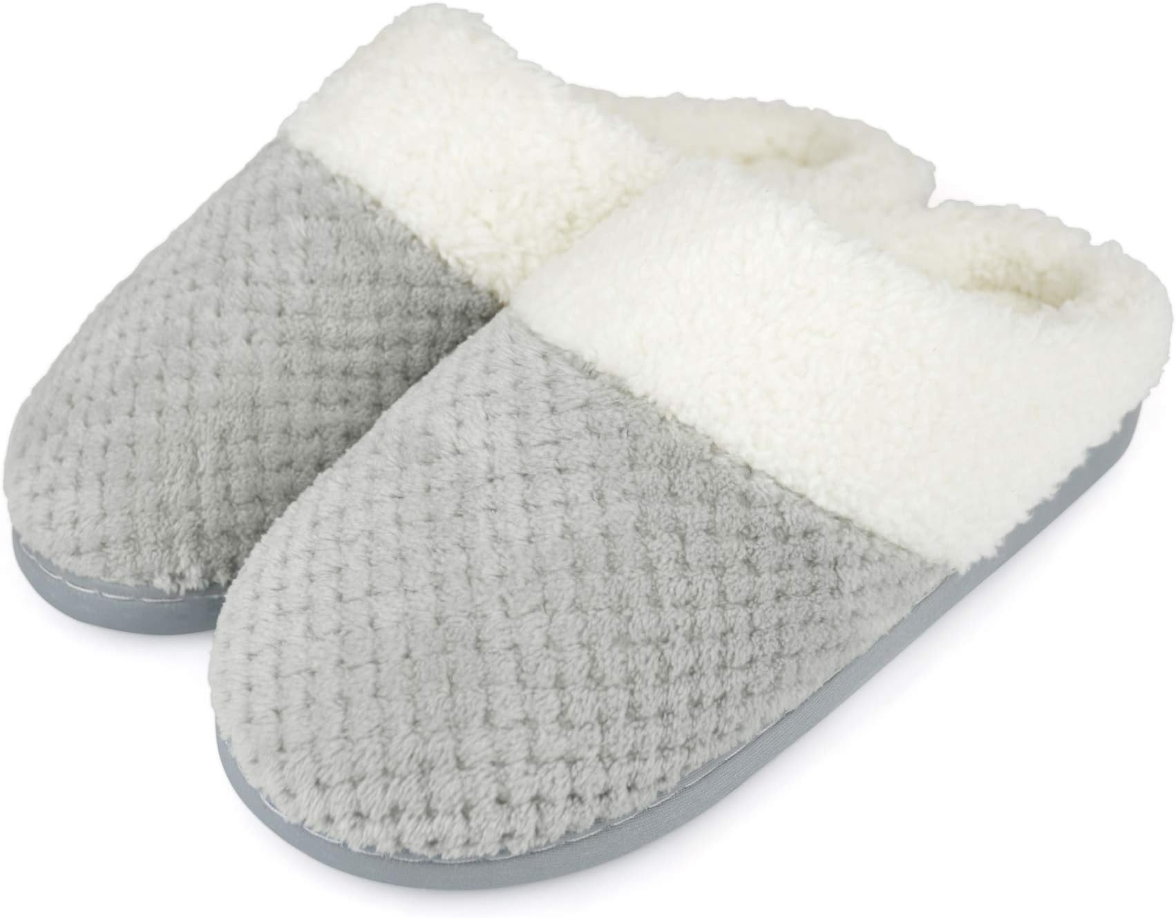 Womens Ladies Luxury Memory Foam Plush Lined Waffle Mule Slippers With Non Slip Sole