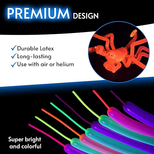 Miniatura 2 de Glow King Globos de neón para atar – Globos de fiesta fluorescentes que brillan en neón para atar animales de globo, suministros de fiesta reactivos