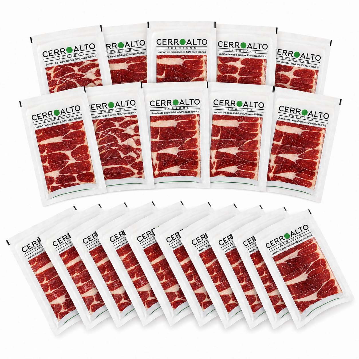 CERROALTO | Sobre de Jamón de cebo Ibérico 50% Raza Ibérica 100 gr | Caja de 20 sobres de 100gr | Curación en Bodega Natural