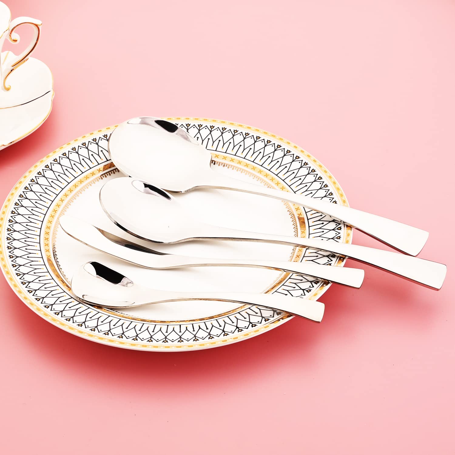 Gugrida Mirror Polished Silver Silverware Set, Heavy Duty 4 Pieces 18/10 Stainless Steel Flatware Sets Teaspoon Coffee Spoon Ice Spoon 5.7