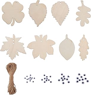 Pandahall 40pcs Unfinished Wooden Leaf Tag Blank Big Tree Leaves Cutout Slices with 10m Hemp Cord 120pcs Wiggle Googly Eyes for DIY Crafts Painting Gift Wedding Home Party Hanging Decor