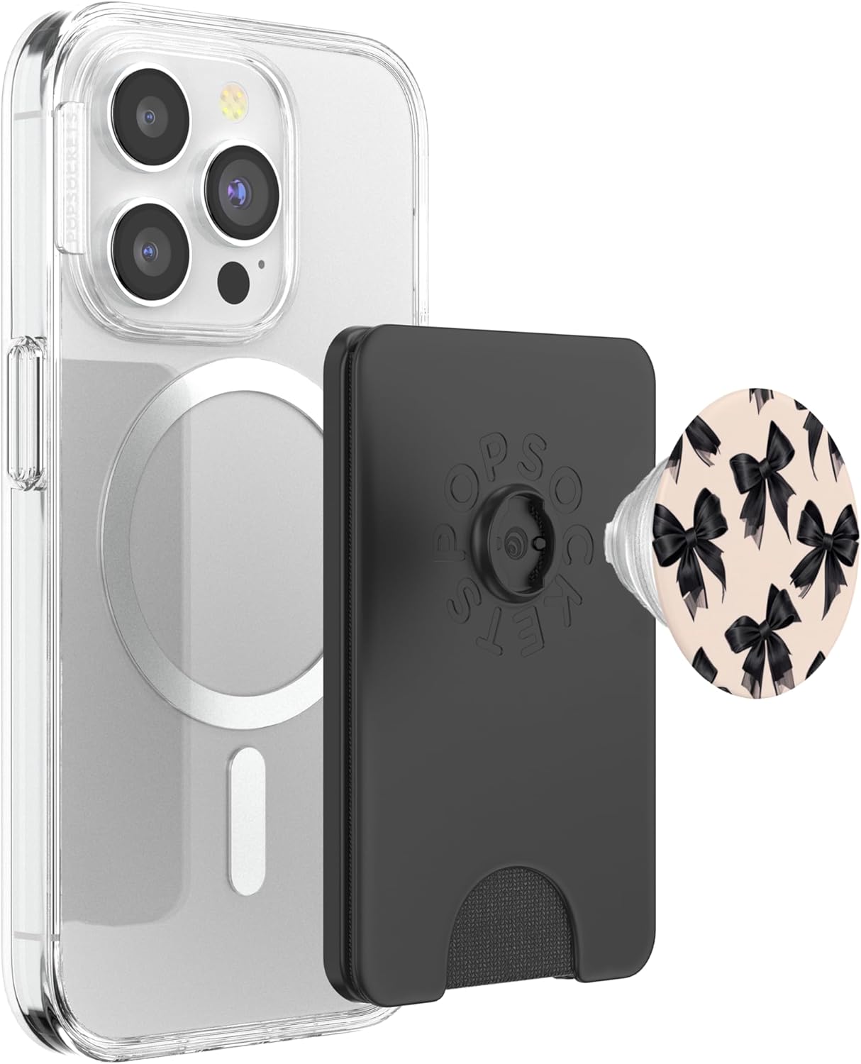 Black Bow Coquette Pattern PopSockets PopWallet for MagSafe