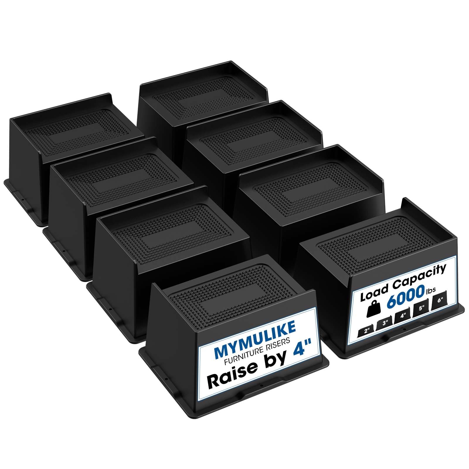 MYMULIKE Elevadores de cama de gran tamaño, elevadores de muebles de hasta 6000 libras, paquete de 4 (4 a 8 unidades rectangulares)