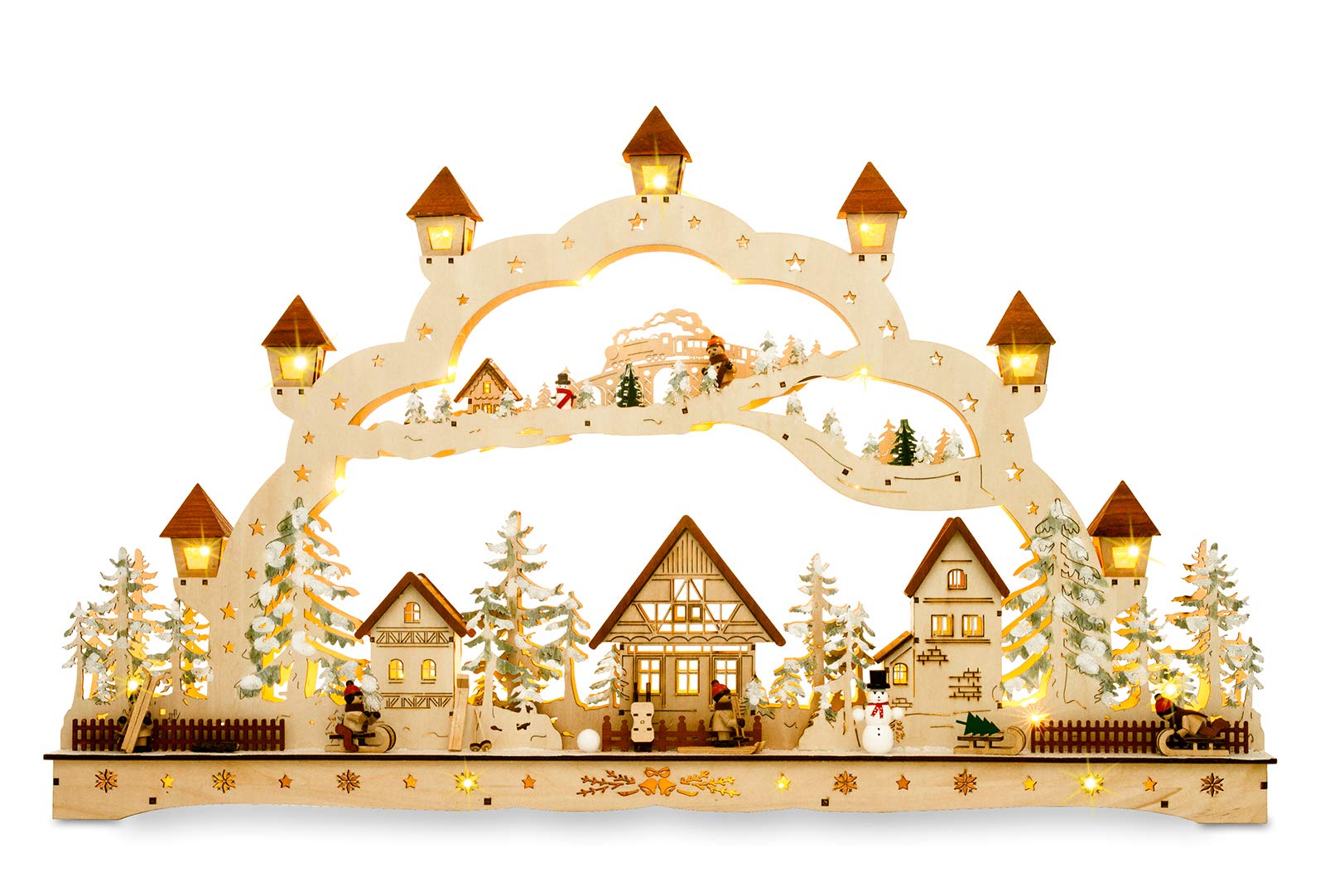 SIKORA LB77 XXXL Schwibbogen wundervoller Holz LED Lichterbogen inkl Netzteil Weihnachten Deko Motiv Weihnachtsdorf Breite 78 cm