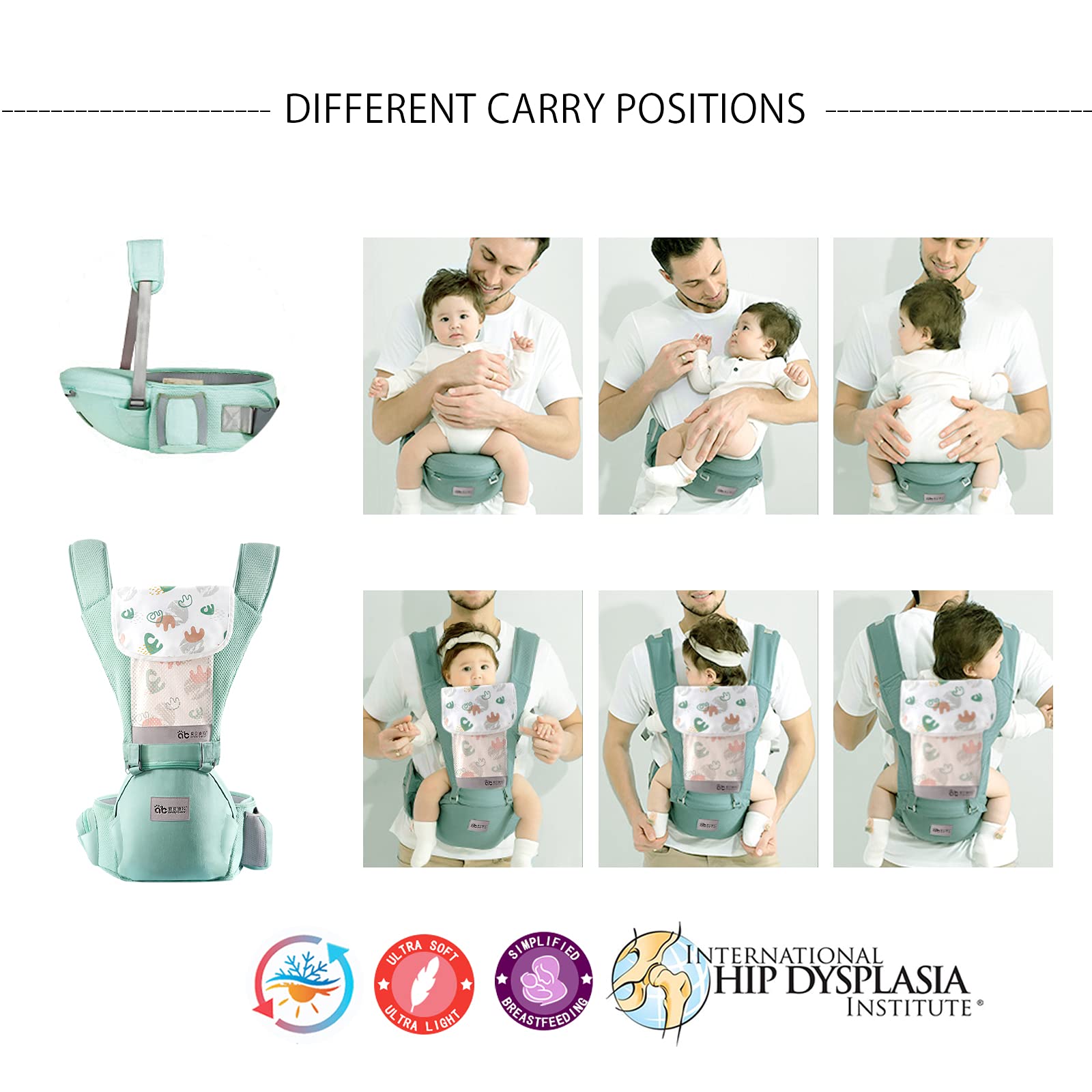 SONARIN Marsupio Neonati Ergonomico con Sedile,Puro Cotone Portantina Leggero e Traspirante per Bambini da 0-36 Mesi,Approvato da Standard di Sicurezza,Multiposizione,Fino a 30 KG(Grigio)