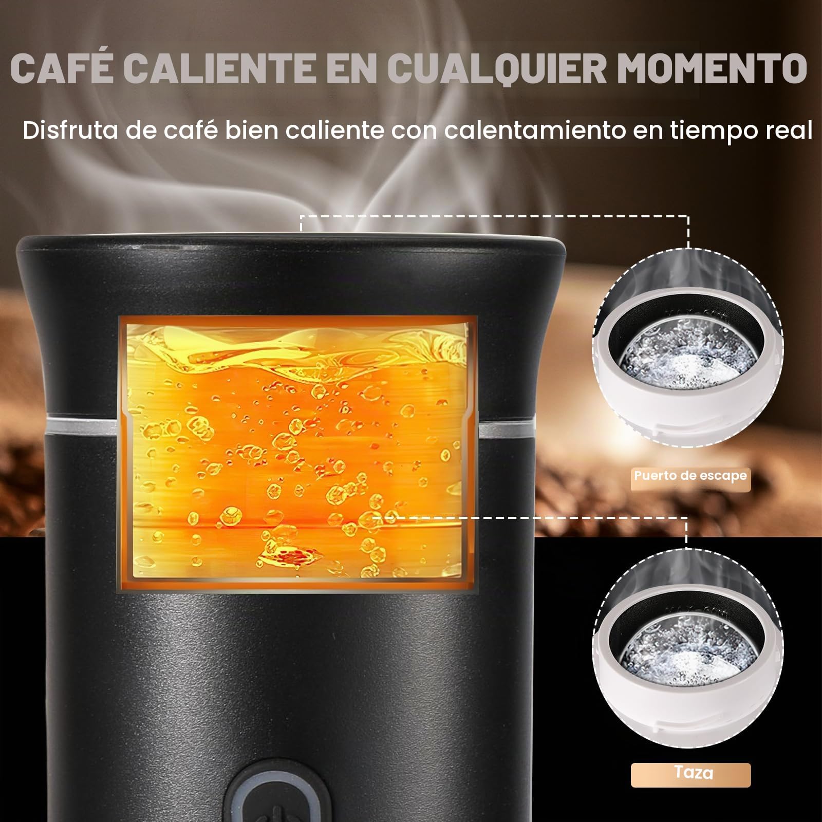Máquina de café portátil expreso, calefacción eléctrica de viaje para 12 V coche y camping, cápsulas para cafetera
