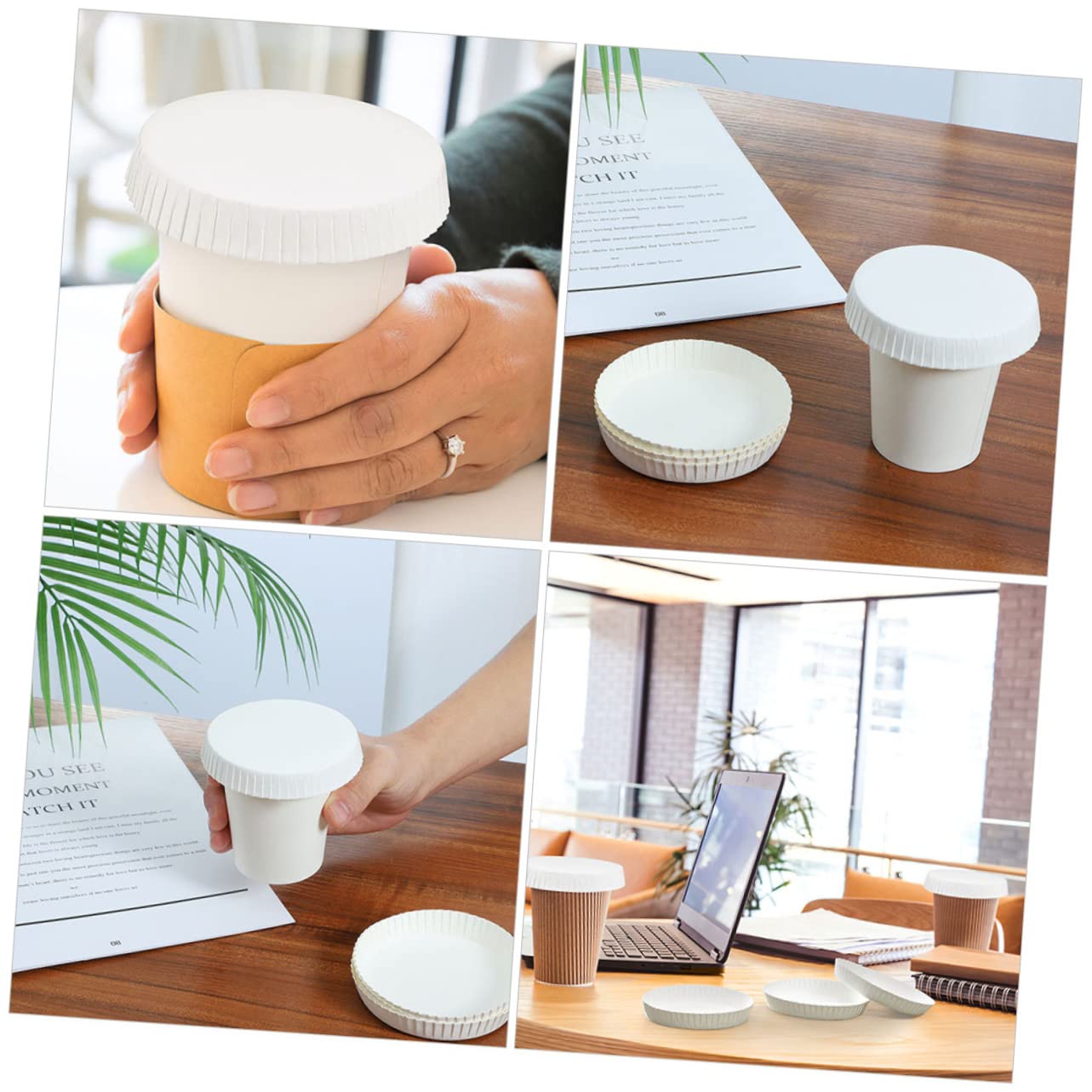 KOMBIUDA 150pcs Paper Cup Lids for Drinks Disposable Cup Covers Paper Lid Sealing Function
