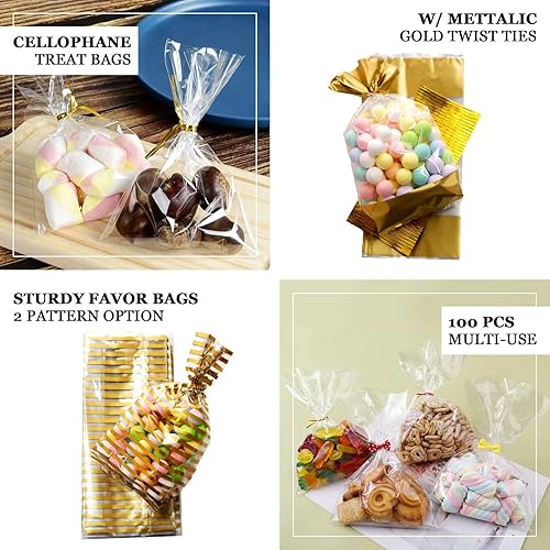 Miniatura 4 de Efavormart - 100 bolsas de celofán transparente de 6 x 10 pulgadas con lazos metálicos dorados, bolsas de dulces para dulces, panadería, galletas,