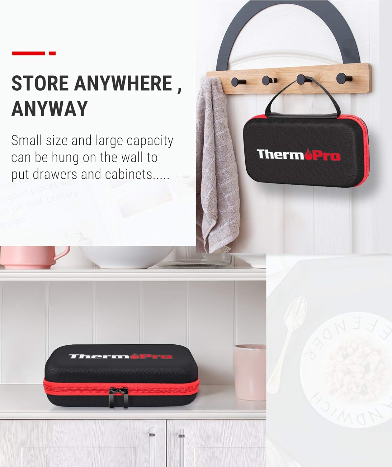 Best Cyber Monday 🔥 Official ThermoPro Carrying Case for TP-16, TP-16S, TP-17,TP-17H Digital Cooking Food Meat Thermometer, TP98 Storage Bag Shockproof Waterproof Black Travel Protective Case/Box/Organizer