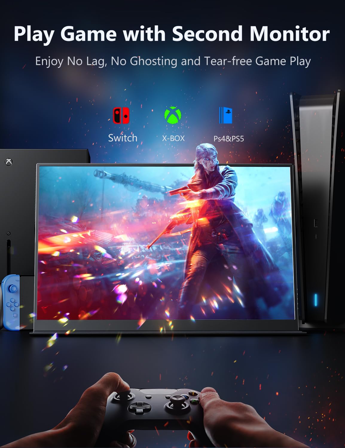 Portable LCD Monitor, 14" 2K Laptop Screen, Lightweight Dual USB C HDMI Second Gaminig Display with Speakers, Travel Monitor for PS4/5 Xbox Switch MAC PC Phone 19 71k9Ve04z6L. SL1500