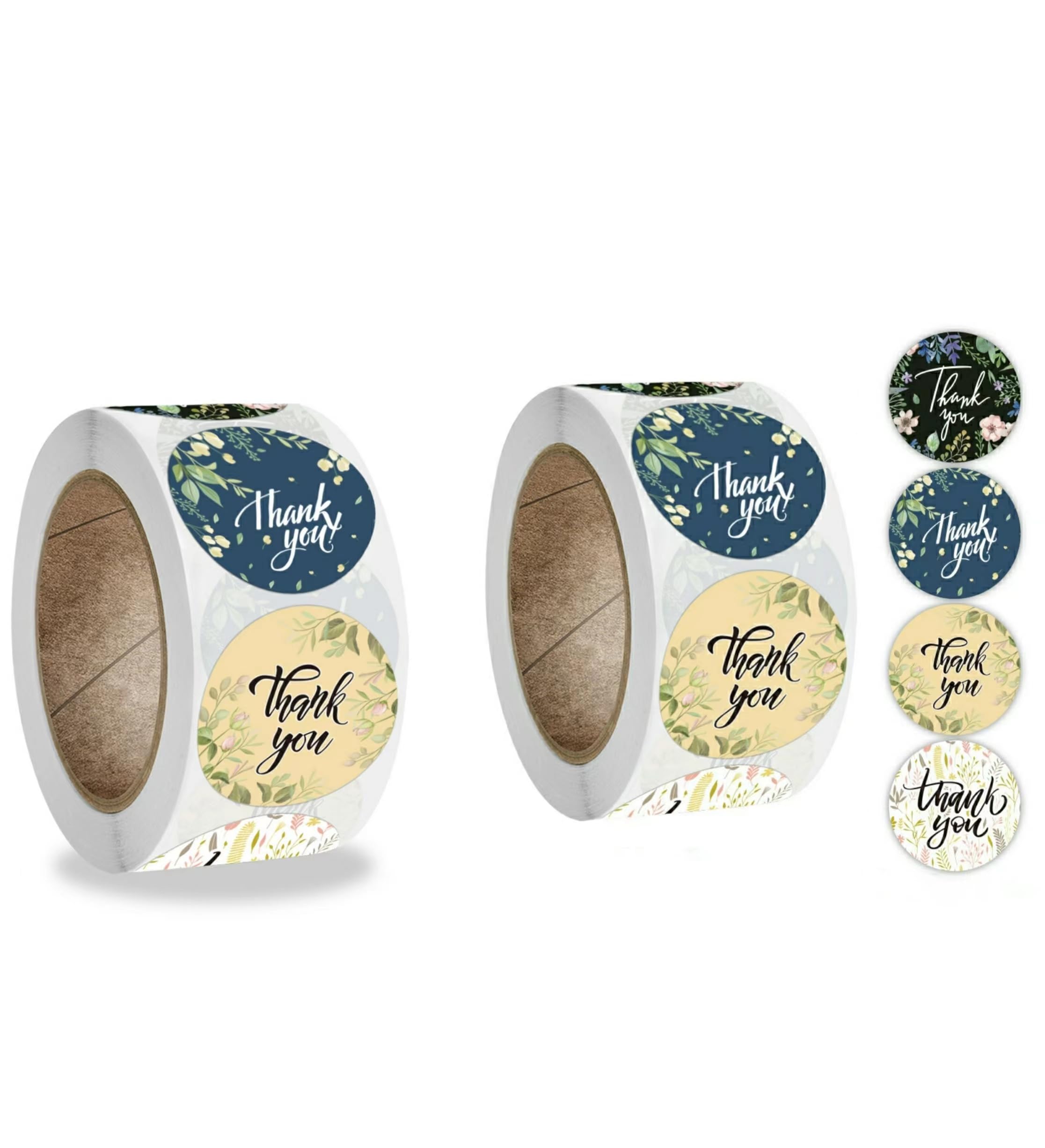 2 Packs of 500 1' Thank You Stickers 4-Color Floral Designs Thank You Stickers Roll Waterproof Stickers Envelope Graduation Business Birthdays