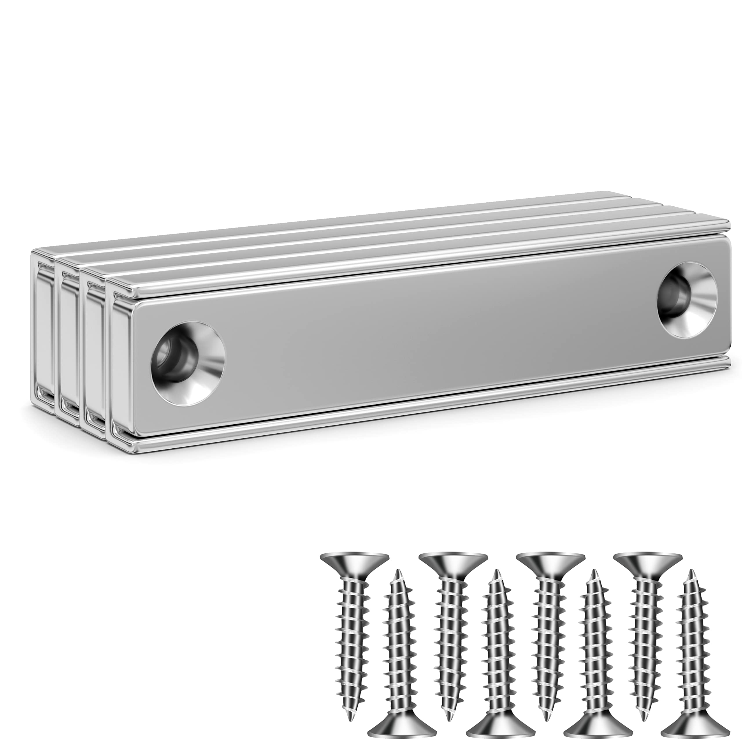 Realth Magnets Neodymium Cup Strong Permanent Rare Earth Rectangular Base with Countersunk Hole and Screws Strong Power Heavy Duty for Holding Hanging Fridge Office Project 6 Pack(CMR406)