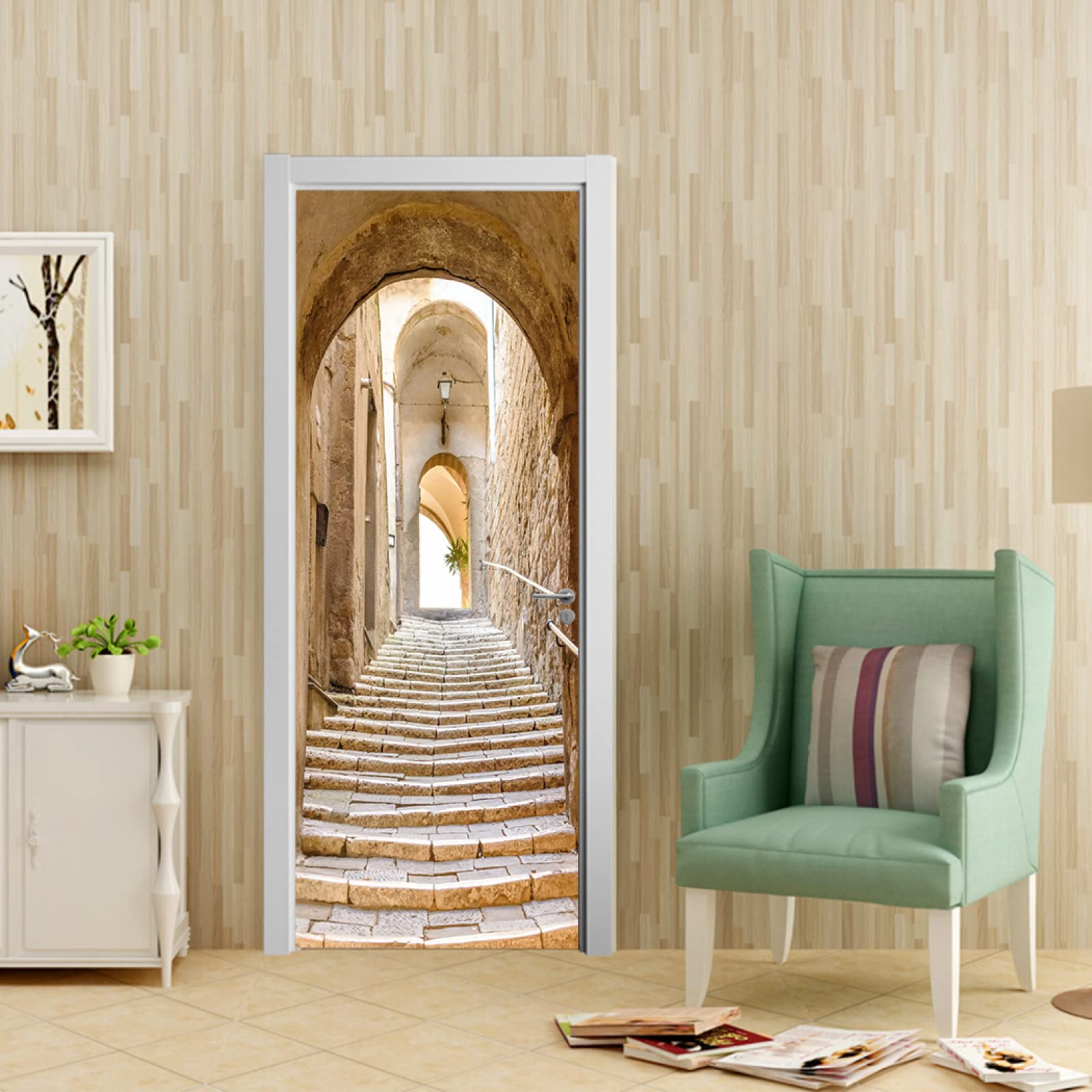 Adesivo Murale 3D Effetto Porta, Autoadesivo Marrone 90x200 Cm, Rimovibile Per Porte, Camere, Soggiorno
