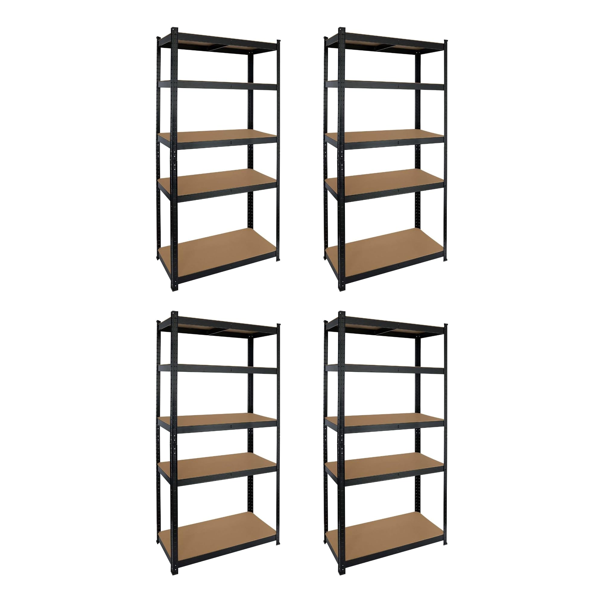 Pack 4 Estanterías Metálicas Negra 90x40x180 cm, Estructura de Hierro Anticorrosión y Baldas de MDF, Gran Capacidad de Carga, Sistema de Fijación Incluido, para Garaje, Trastero, Taller y Oficina