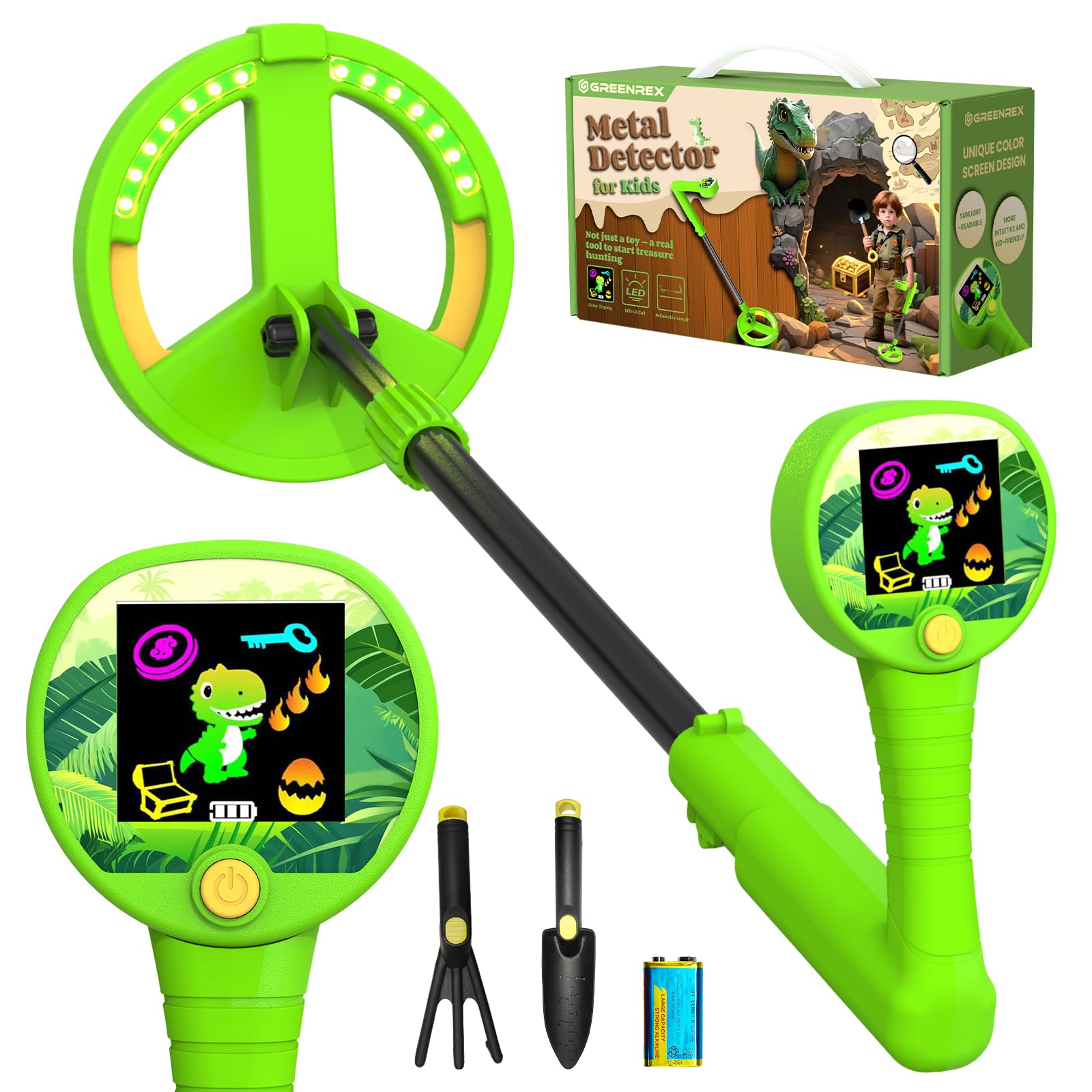 Metal Detector for Kids, Intuitive Color LCD Display, 6.7” Glowing LED Coil, Kid-Safe Lightweight with Adjustable Handle & 4” Precision Deepth, Perfect Educational Gift for Kids Ages 3-12