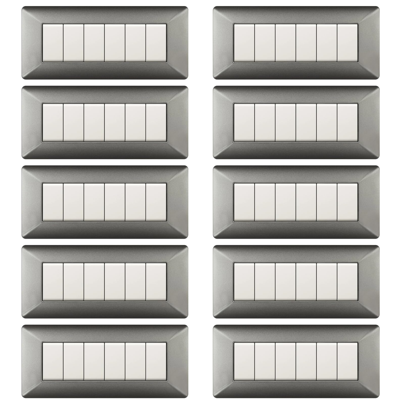 Plaques 6 modules aluminium nuit pour moderniser les interrupteurs du salon