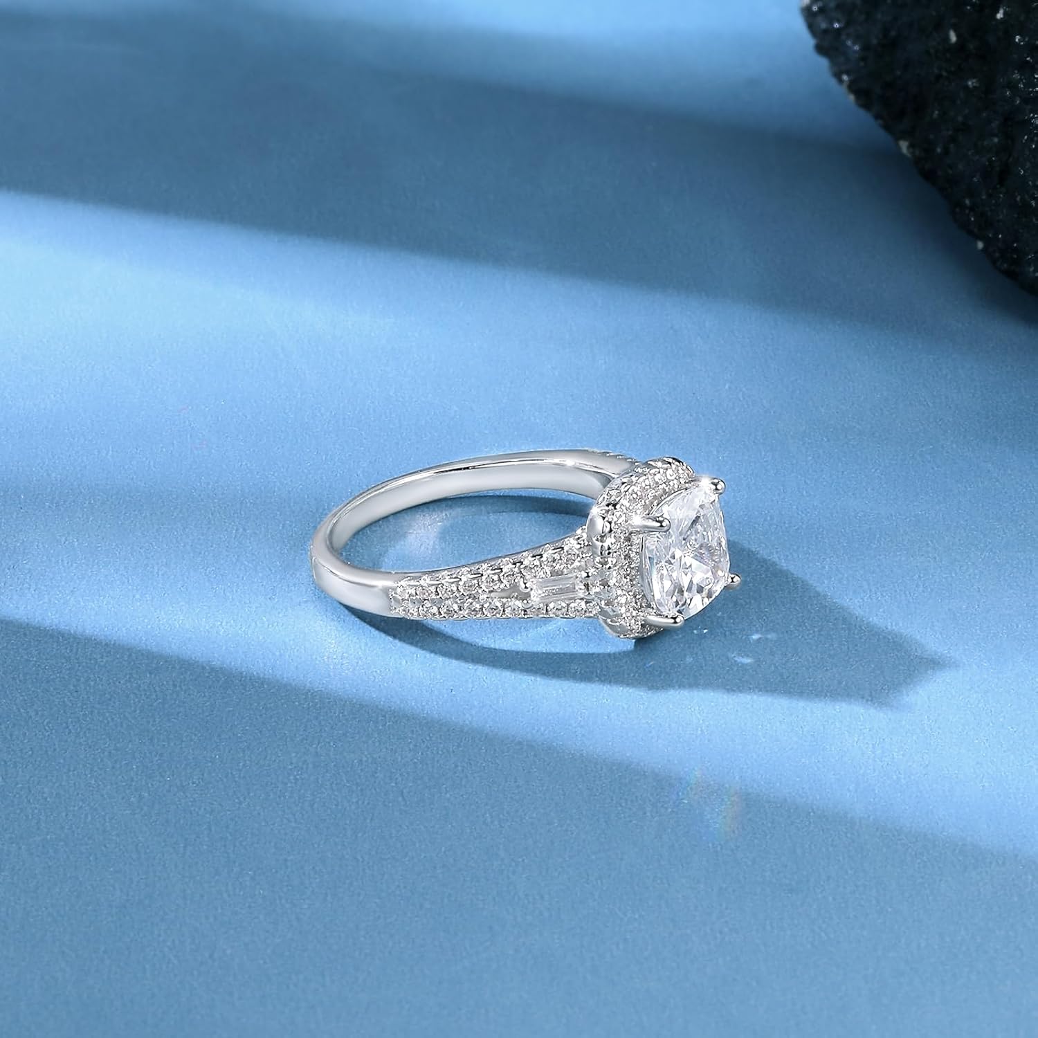 MDFUN Cushion Cut Halo Engagement Rings Promise Ring Wedding Bands 18K White Gold Plated Cubic Zirconia Eternity Band for Women Size 7 - Image 3