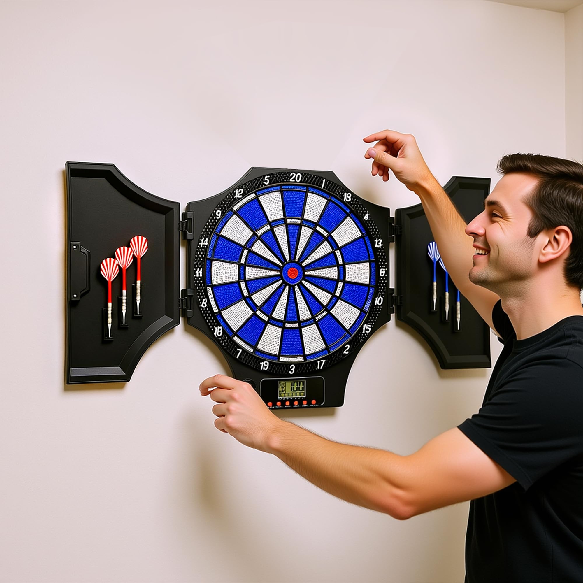 SPORTNOW Freccette Bersaglio Elettronico per 31 Giochi e 285 Programmi, Bersaglio Freccette con 6 Freccetta, 6 Punte di Ricambio e Monitor LCD, per 8 Giocatori
