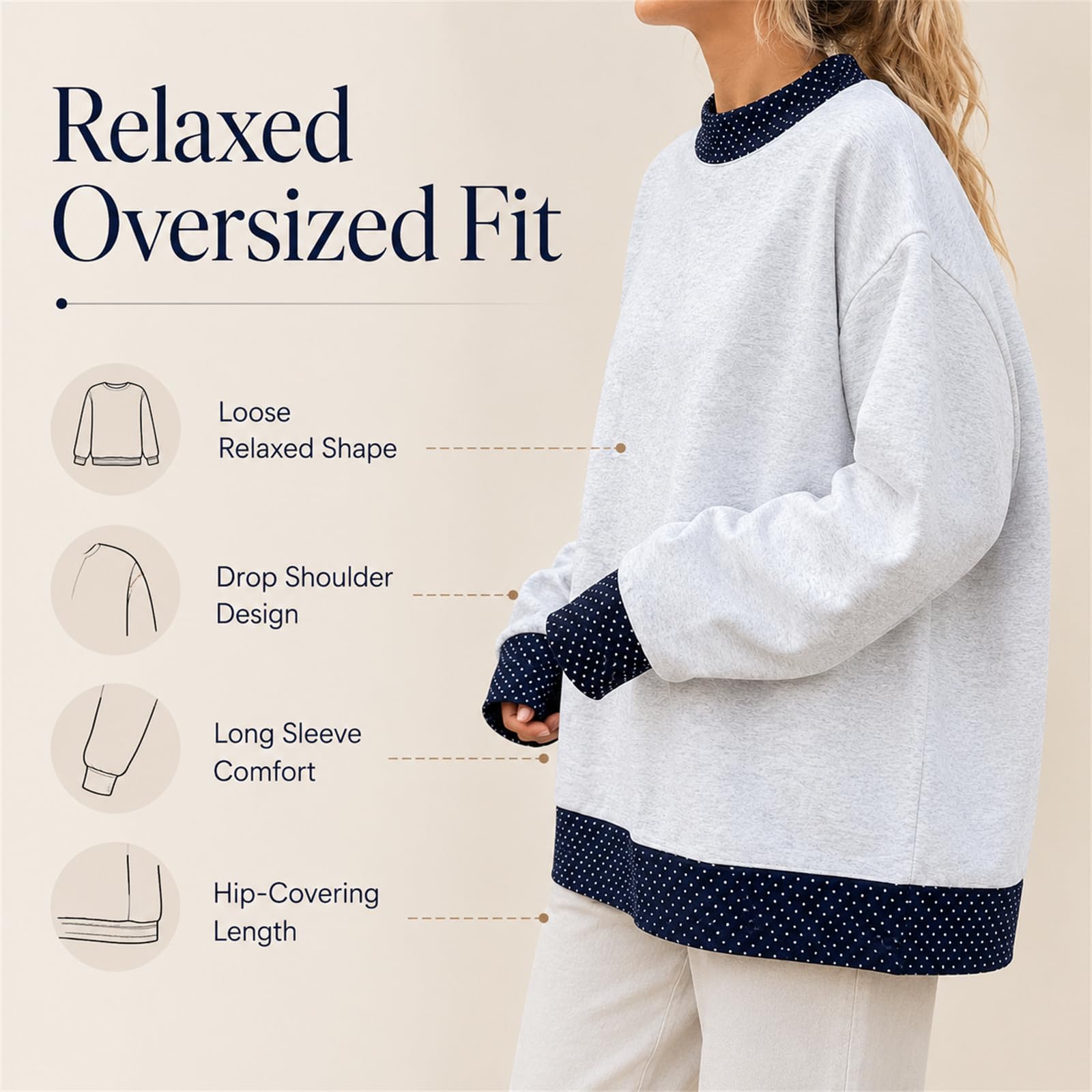 Generisch Damska bluza ze stójką, oversize, patchwork, kropki, kolorowe bloki