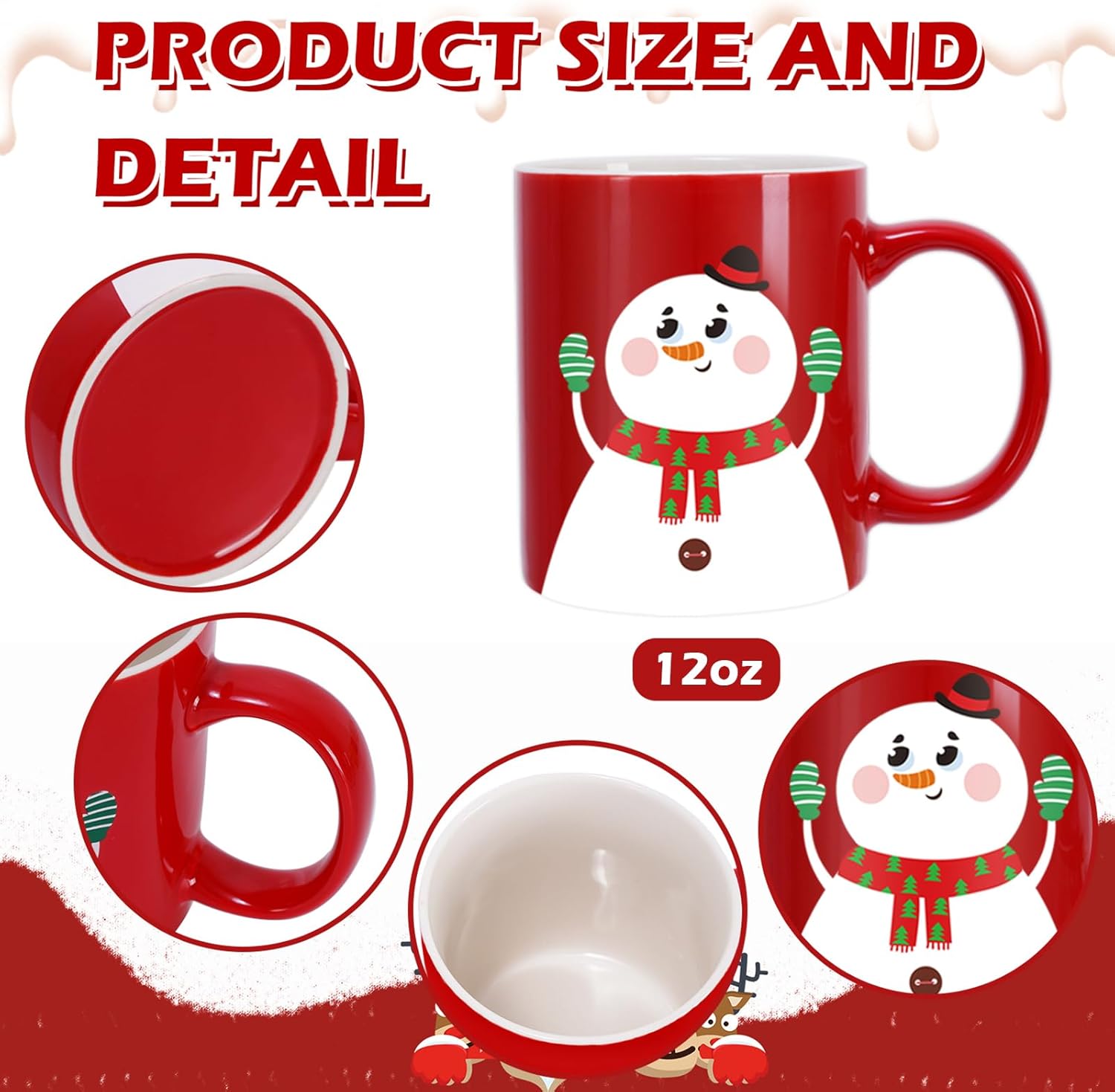 Whaline 6Pcs Christmas Mug Set 12oz Santa Claus Snowman Reindeer Penguin Xmas Coffee Mug Red Green Christmas Ceramic Mugs for Home School Office Table Centerpieces Housewarming Gift