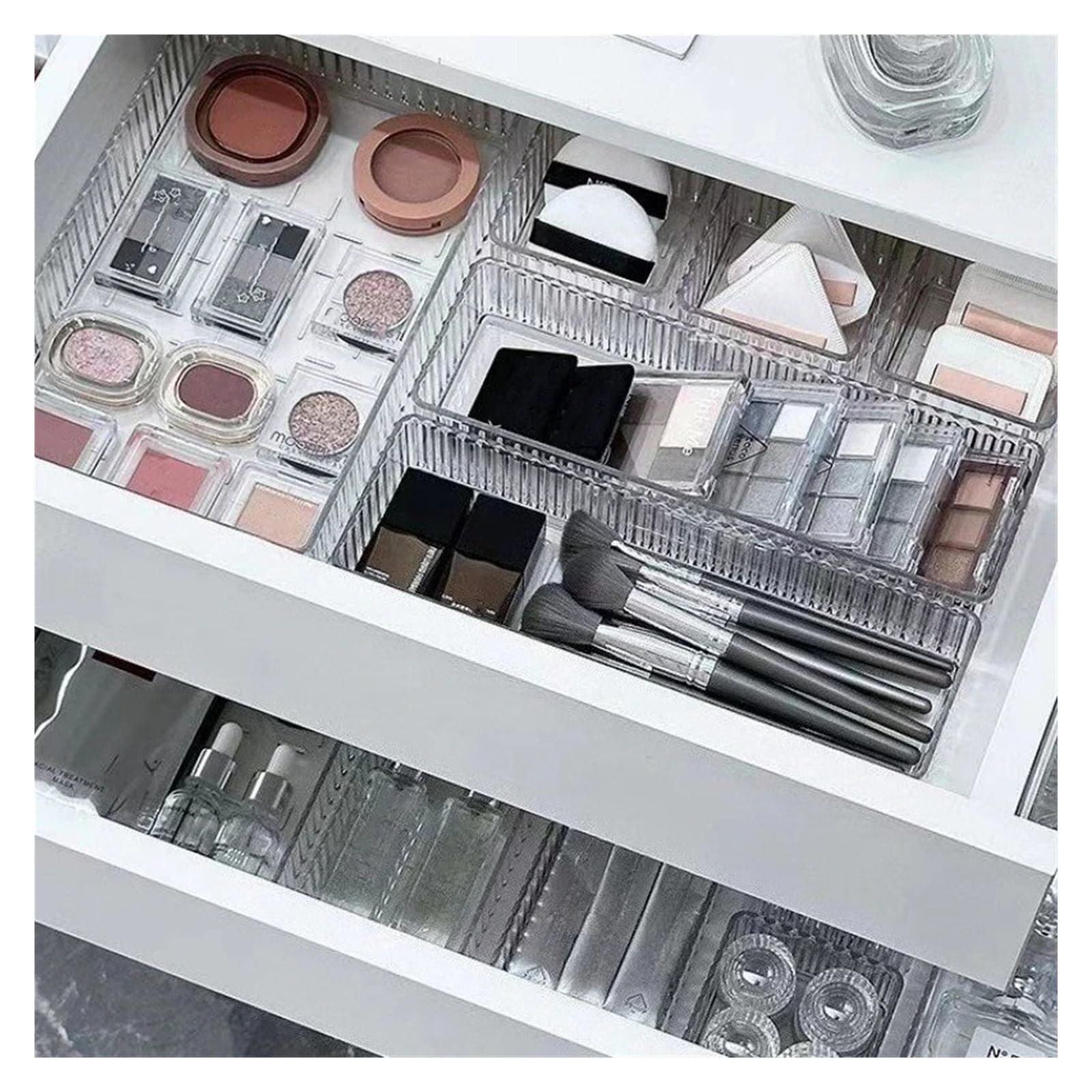 Generico Organizer for cassetti in acrilico impilabile da 7 pezzi - Vassoi divisori regolabili for cosmetici, scatola portaoggetti modulare for trucchi