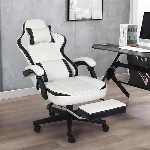 Miniatura 9 de Silla de juegos, sillas de juegos de computadora con reposapiés, reposabrazos de enlace y soporte lumbar, silla de oficina ergonómica de respaldo