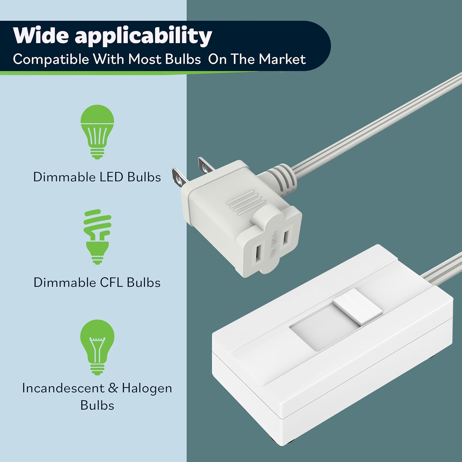 TOPGREENER Table Top Plug in Lamp Dimmer for Dimmable LED, Halogen and Incandescent Bulbs, 6.1 FT Cord, White, 2 Pack