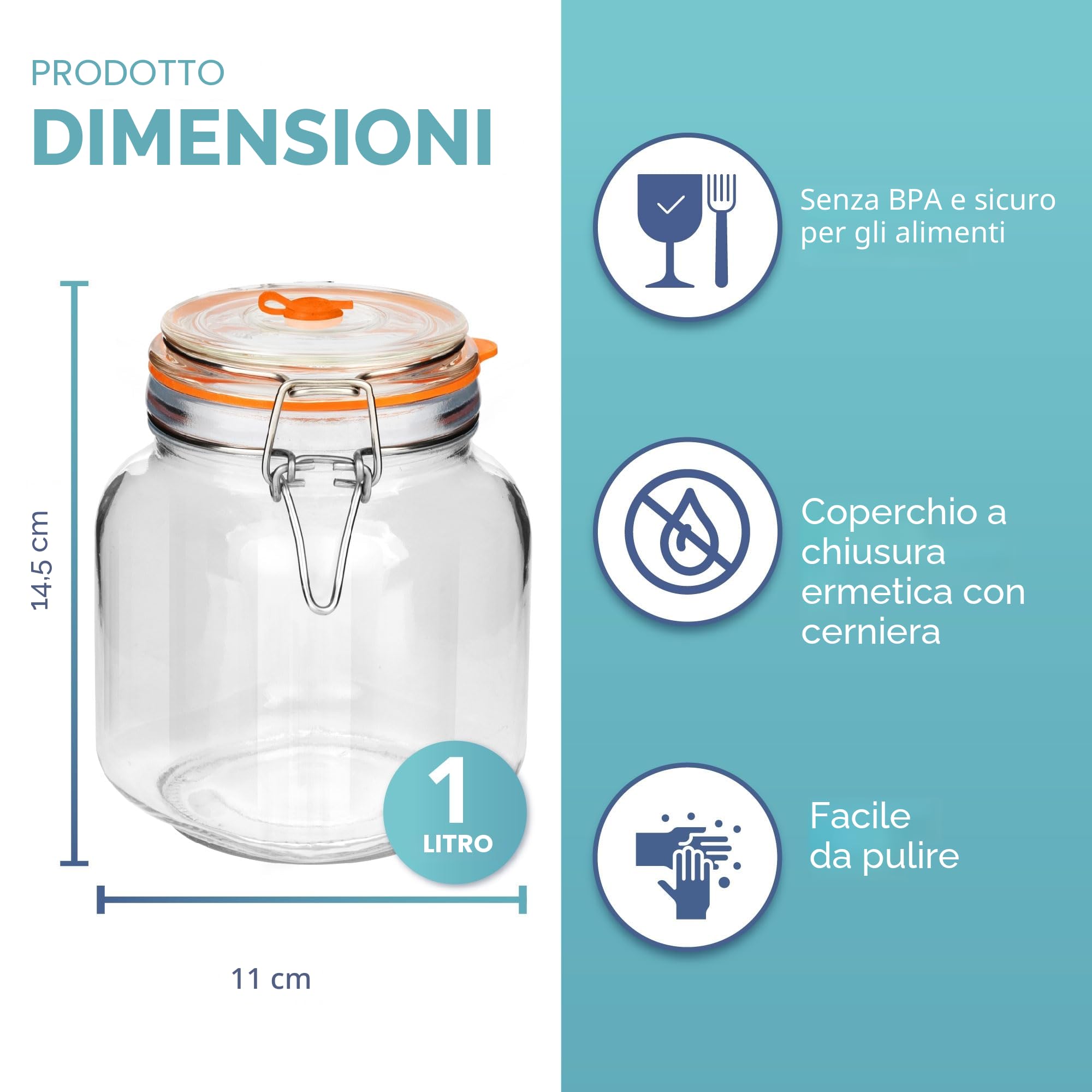 HEFTMAN Barattolo per fermentazione con Airlock, 1 l, ideale per fermentazione sicura, coperchi in silicone e pesi di fermentazione, confezione da 2