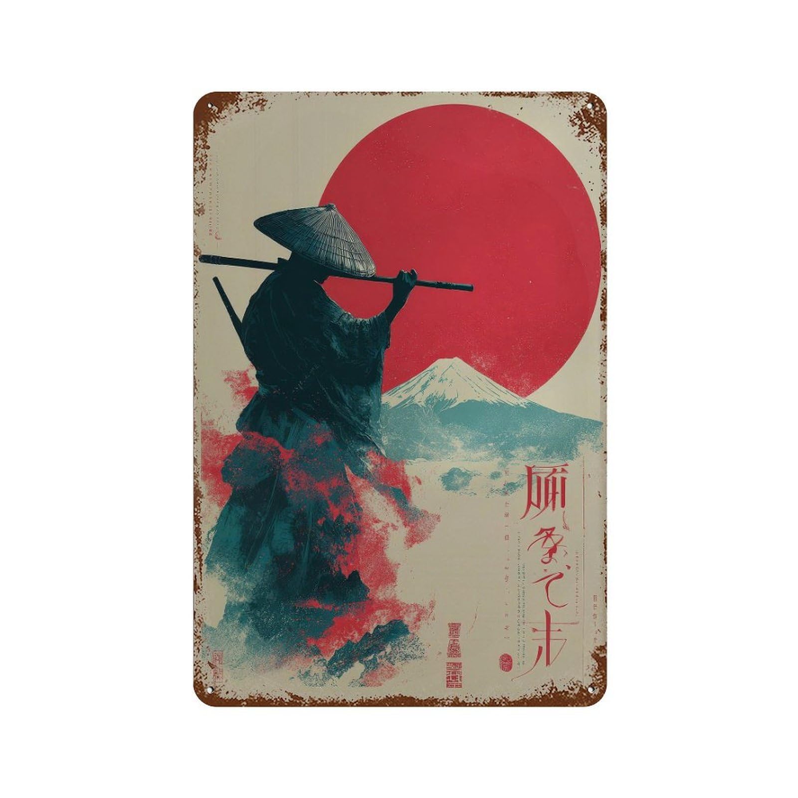 xiaoxiaoshen Samurai Silhouette. Japanese Traditional Contemporary Asian Wall Decor Art Metal Tin Poster Modern Home Decor Art Home Bar Shop Decorations Vintage Sign 30x20cm