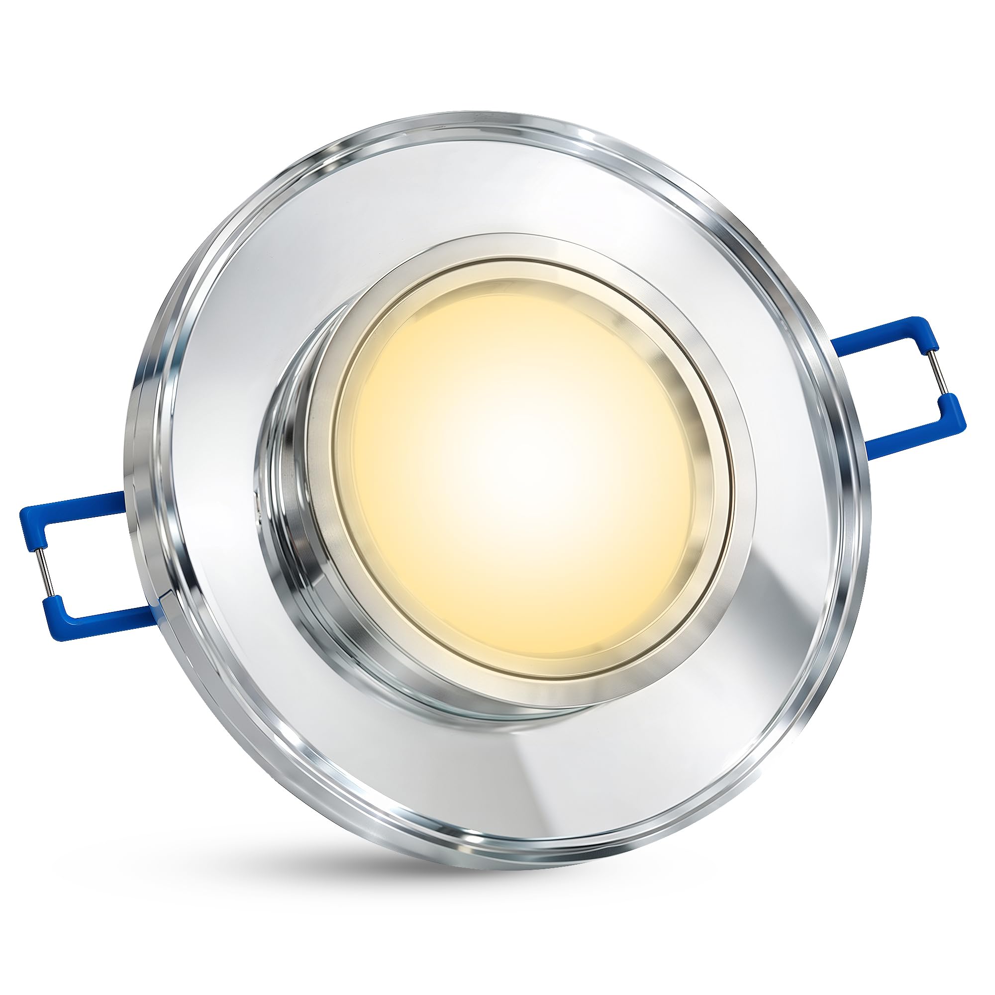 SSC-LUXon Glas LED Decken Einbaustrahler Einbauleuchte dimmbar & super flach (30mm) runde Form mit 6W LED Modul warmweiß 2700K