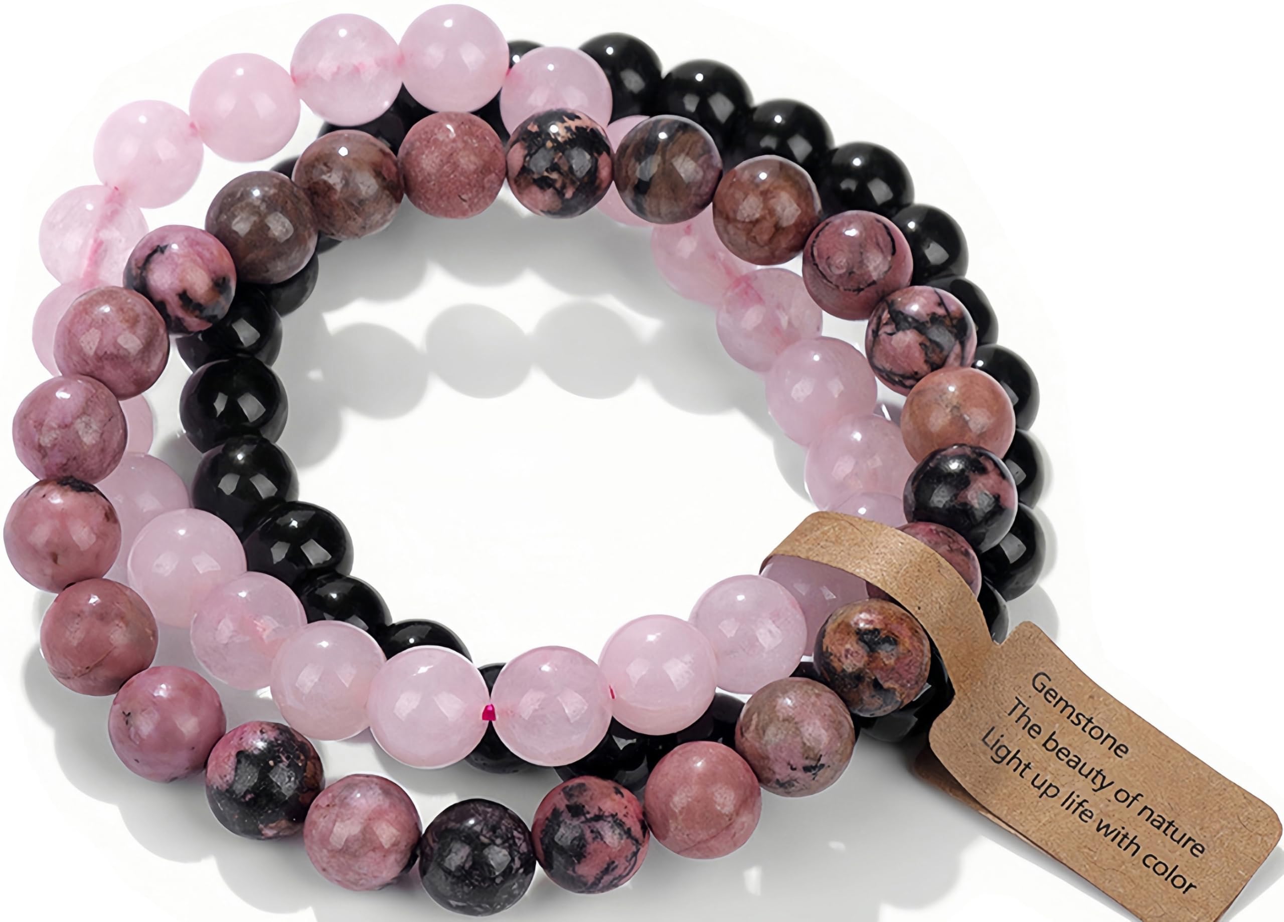 Elastischer Naturstein Ring & Armband Set – Verstellbar, Kristall-Perlen, 8 Farben