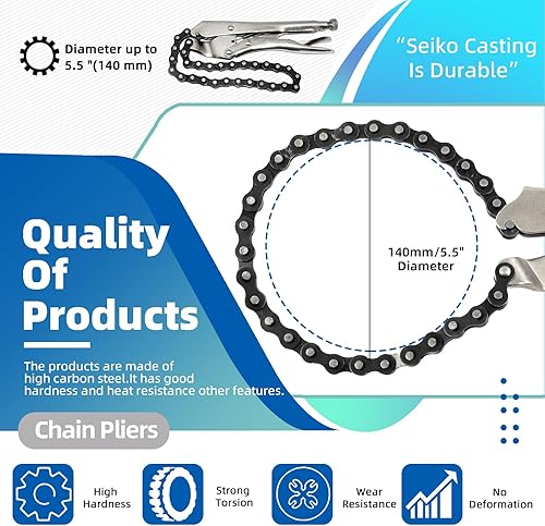 Miniatura 3 de Glarks 2 abrazaderas de cadena de bloqueo de 9 pulgadas con cadena de 20 pulgadas, llave de tornillo de banco de cadena de alta resistencia,