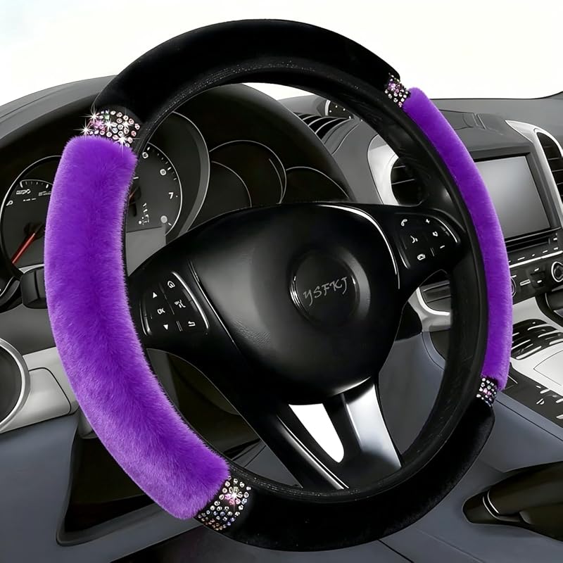 Capa para Volante Automotivo de Pelúcia com Strass Roxa 38,1 cm YSFKJ