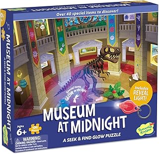 Peaceable Kingdom Museum at Midnight â€“ 100-Pc. Seek & Find Glow Puzzle for Kids Ages 6 & Up â€“ Included Blacklight Reveals Hidden Items â€“ Great for Home or Classrooms