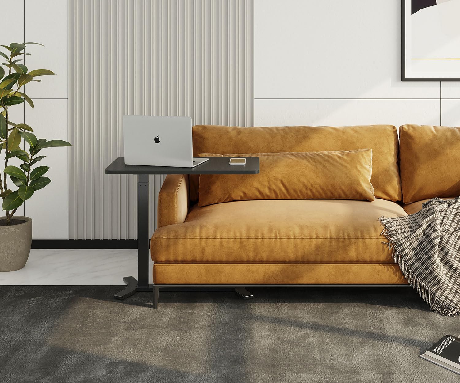 ESMART EAC-121BB elektrischer Beistelltisch auf Rollen | 70 × 40 cm, Schwarz, Höhe 65–103 cm, mobiler Laptop- und Betttisch für Couch, Kinderzimmer und Homeoffice