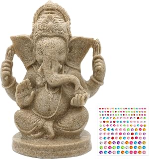 alikiki Hindu God Ganesha Statue - 5”H Sandstone Finish Lord Ganpati Idol Pooja Item Mandir Temple Home Office Puja Decor Ganesh Murti Altar Shrine Spiritual Decoration Gifts for Indian