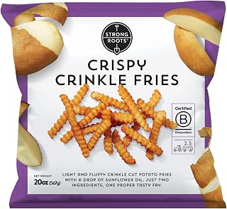 Strong Roots Crispy Crinkle Fries 20 oz - Vegan Gluten-Free Frozen Fries, Low Sugar Salt Fat, No Trans Fat