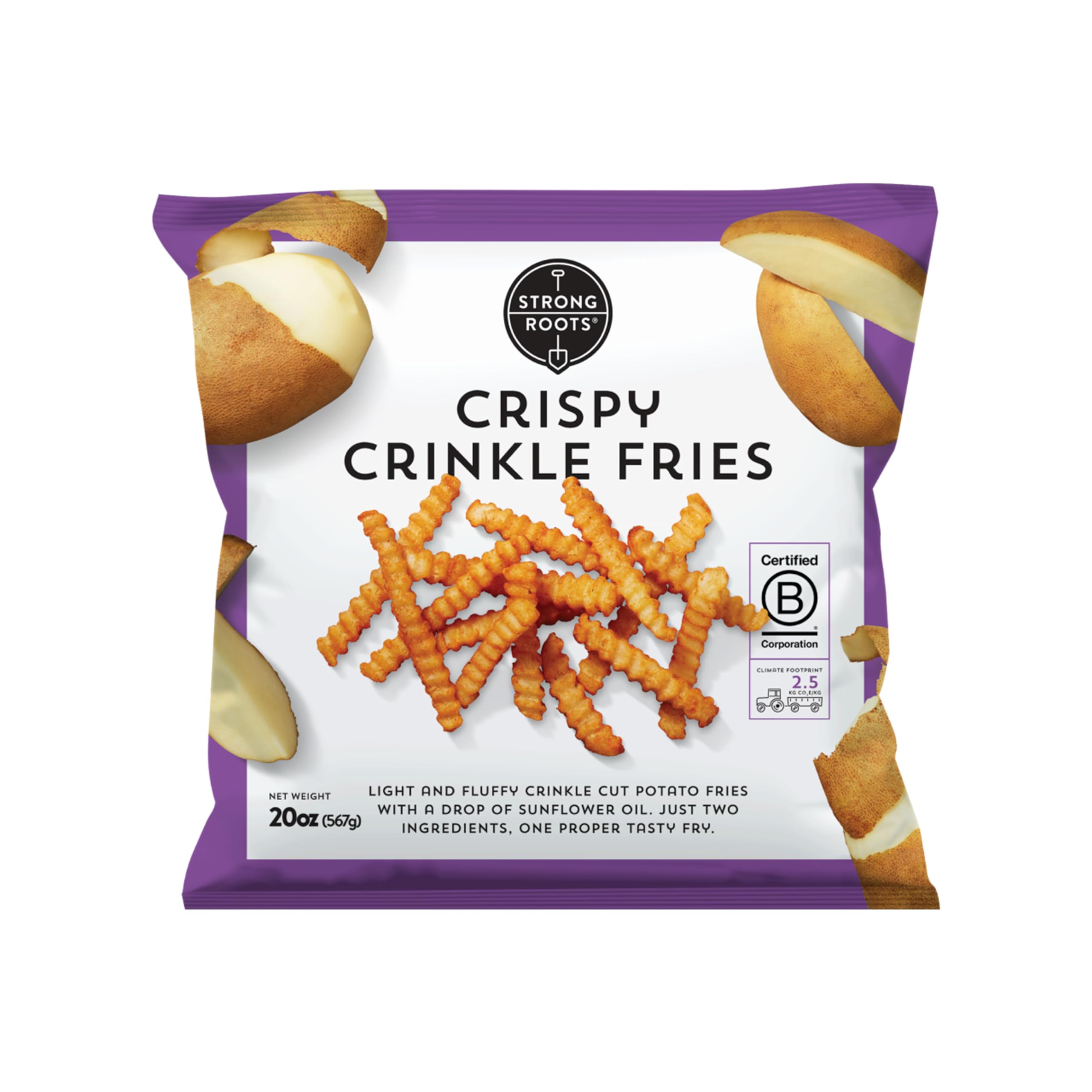 Strong Roots Crispy Crinkle Fries 20 oz Vegan Gluten Free Frozen Fries Low in Sugar Salt Saturated Fat