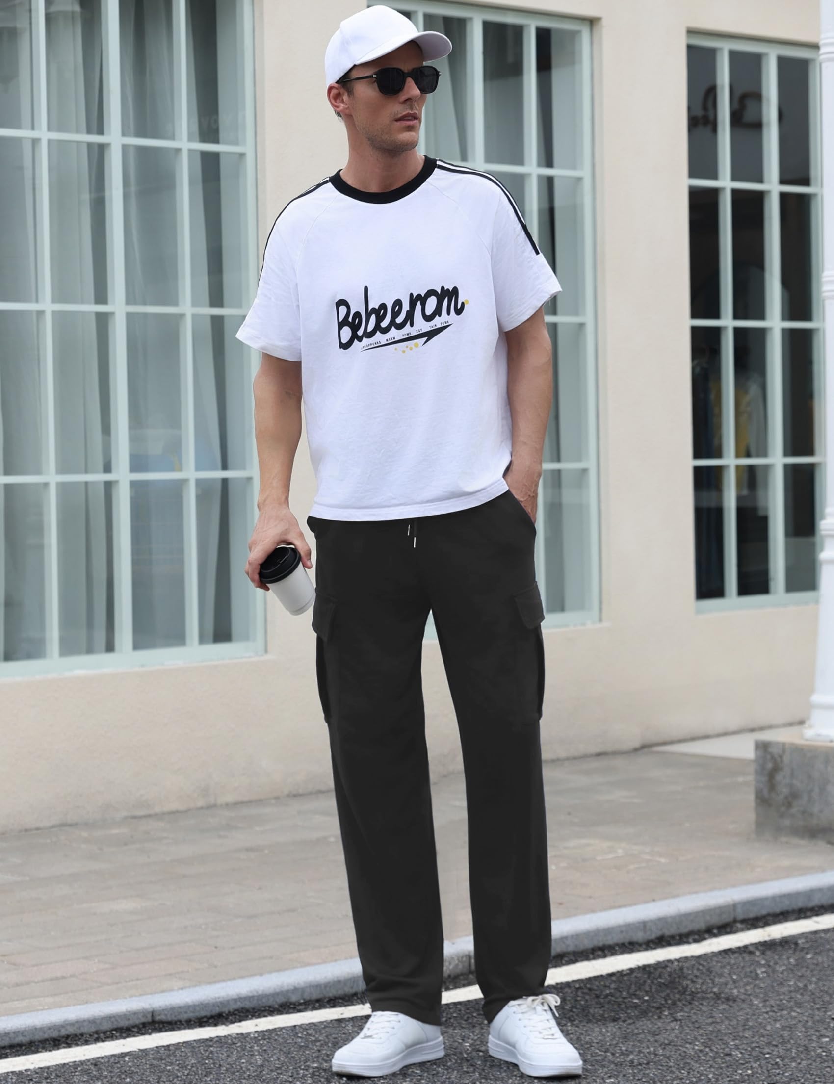 Pantalones de Chándal para Hombre Casuales Algodón Pantalon Largo Talla Grande Cargo Pantalones con Ajustable Cordón Pantalones Deportivos con Bolsillos
