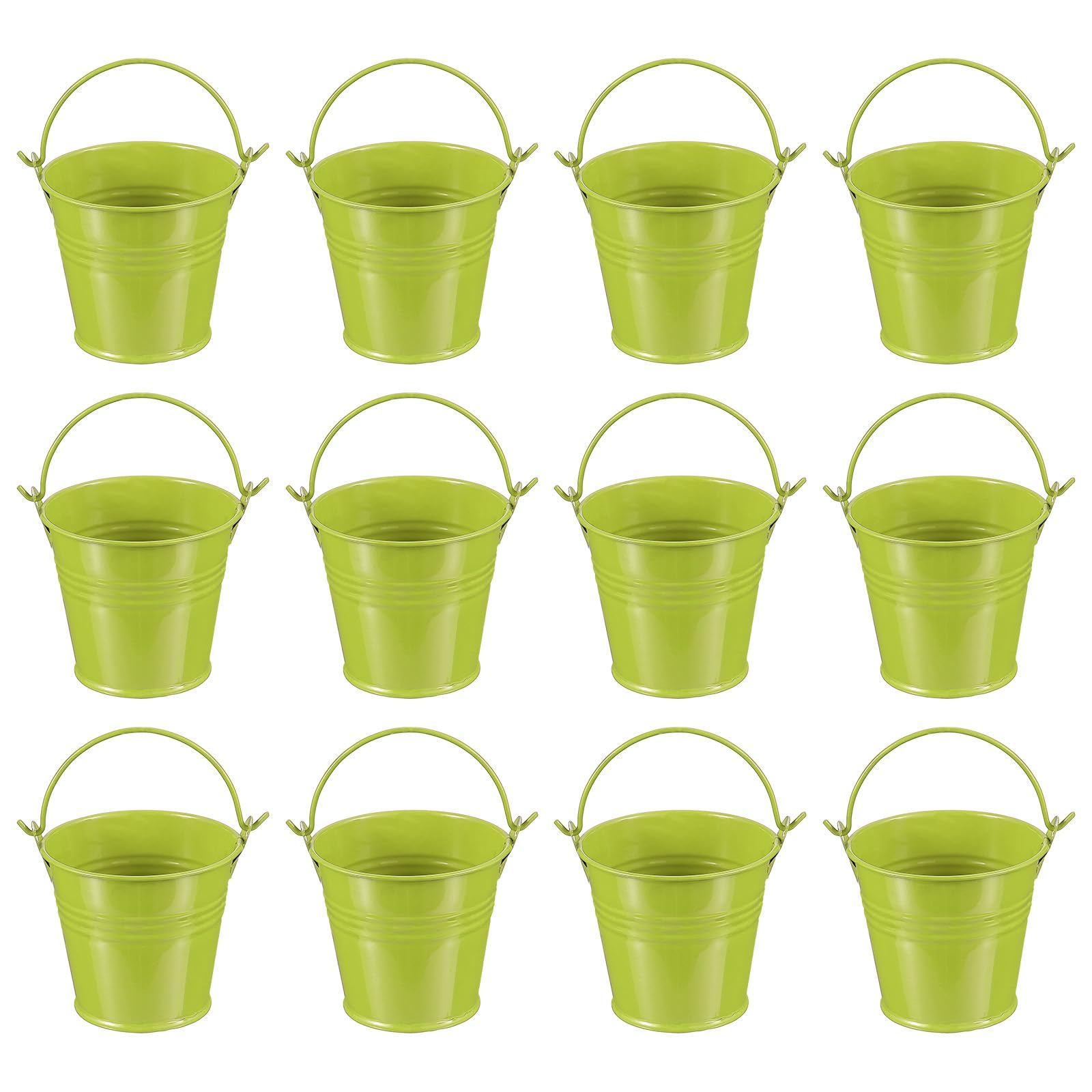 PATIKIL 2.7"x2.4" Small Metal Buckets with Handle, 12 Pcs Mini Bucket Easter Buckets, Green