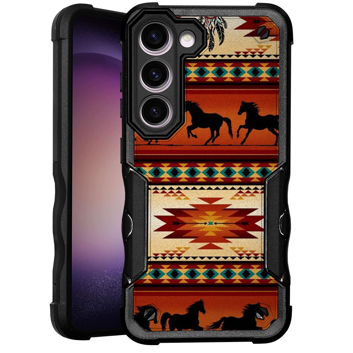 CasesOnDeck GripArmor Shield Fitted Black Dual Layer Case: Compatible with Samsung Galaxy S25 Plus / S25+ Plus, Design and Heavy Duty (Western Horse